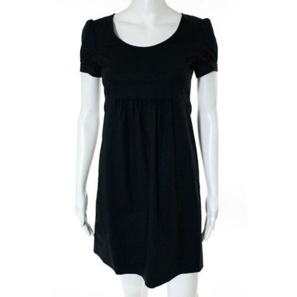 THEORY Black Cotton Short Sleeve Scoop Neck Ruched Dress Sz 0